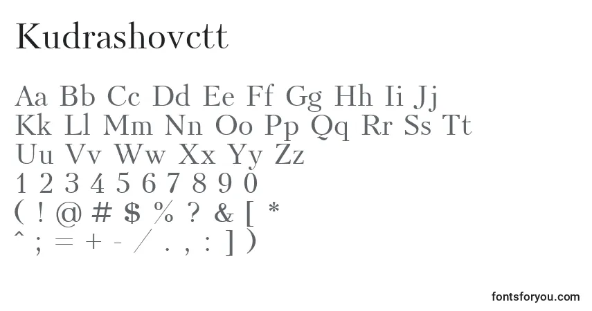 A fonte Kudrashovctt – alfabeto, números, caracteres especiais