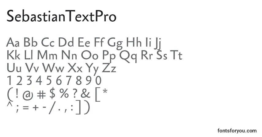 Czcionka SebastianTextPro – alfabet, cyfry, specjalne znaki