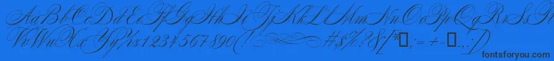 Mozart-Schriftart – Schwarze Schriften auf blauem Hintergrund