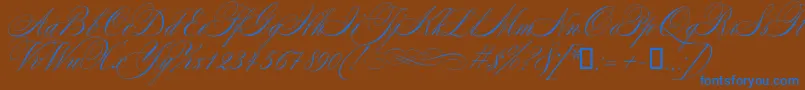 Mozart-Schriftart – Blaue Schriften auf braunem Hintergrund