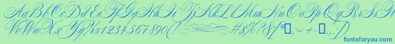 Mozart Font – Blue Fonts on Green Background