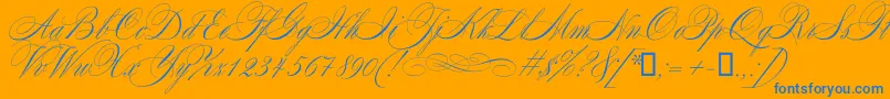 Mozart-Schriftart – Blaue Schriften auf orangefarbenem Hintergrund