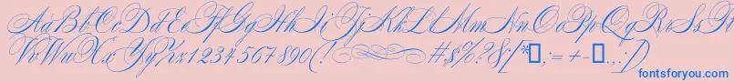 Mozart-Schriftart – Blaue Schriften auf rosa Hintergrund