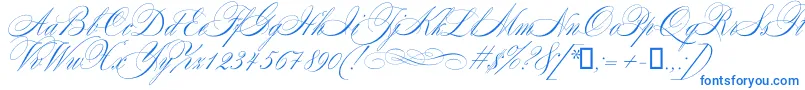 Mozart-Schriftart – Blaue Schriften auf weißem Hintergrund