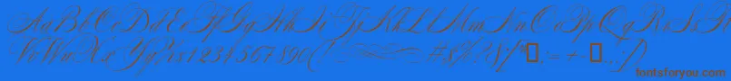 Mozart-Schriftart – Braune Schriften auf blauem Hintergrund