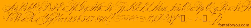 Mozart-Schriftart – Braune Schriften auf orangefarbenem Hintergrund