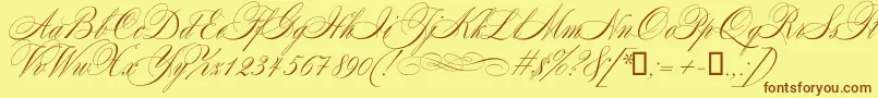 Mozart-Schriftart – Braune Schriften auf gelbem Hintergrund