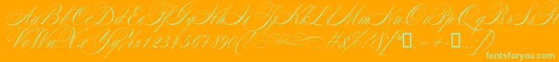 Mozart-Schriftart – Grüne Schriften auf orangefarbenem Hintergrund