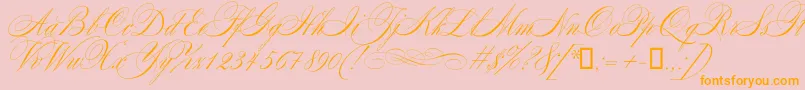 Mozart-Schriftart – Orangefarbene Schriften auf rosa Hintergrund