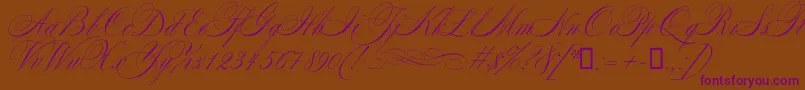 Mozart-Schriftart – Violette Schriften auf braunem Hintergrund