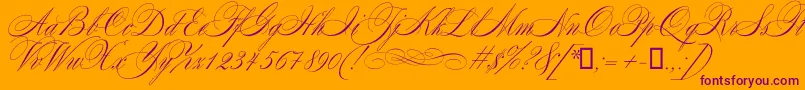 Mozart-Schriftart – Violette Schriften auf orangefarbenem Hintergrund