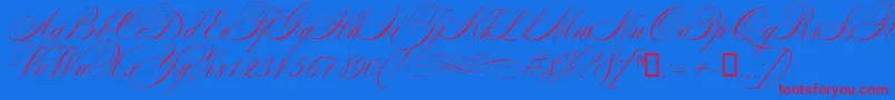 Mozart-Schriftart – Rote Schriften auf blauem Hintergrund