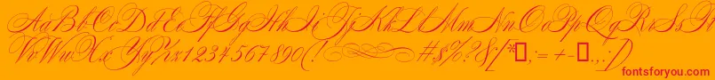 Mozart-Schriftart – Rote Schriften auf orangefarbenem Hintergrund