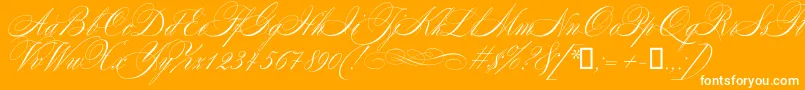 Mozart-Schriftart – Weiße Schriften auf orangefarbenem Hintergrund