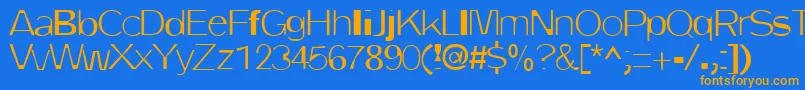 フォントDirtyOne – オレンジ色の文字が青い背景にあります。