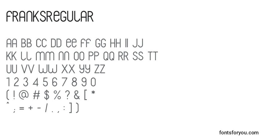 A fonte FranksRegular (23207) – alfabeto, números, caracteres especiais