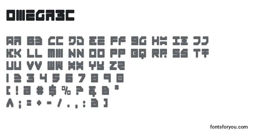 Schriftart Omega3c – Alphabet, Zahlen, spezielle Symbole