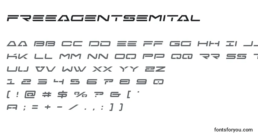 Czcionka Freeagentsemital – alfabet, cyfry, specjalne znaki