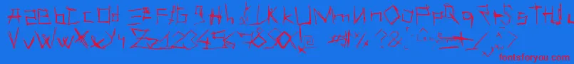 LesSuppos-Schriftart – Rote Schriften auf blauem Hintergrund