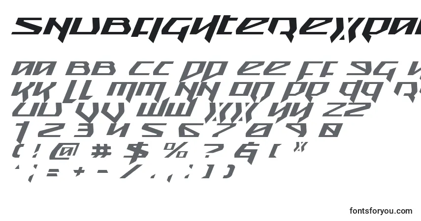 A fonte SnubfighterExpandedItalic – alfabeto, números, caracteres especiais