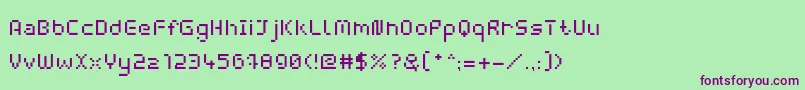 Fonte WebpixelBitmapRegular – fontes roxas em um fundo verde