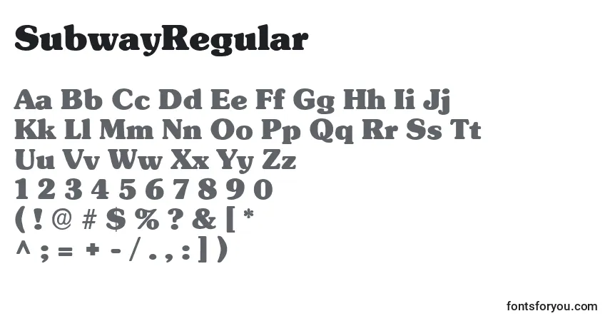 A fonte SubwayRegular – alfabeto, números, caracteres especiais