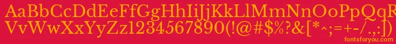 LibrebaskervilleRegular-fontti – oranssit fontit punaisella taustalla