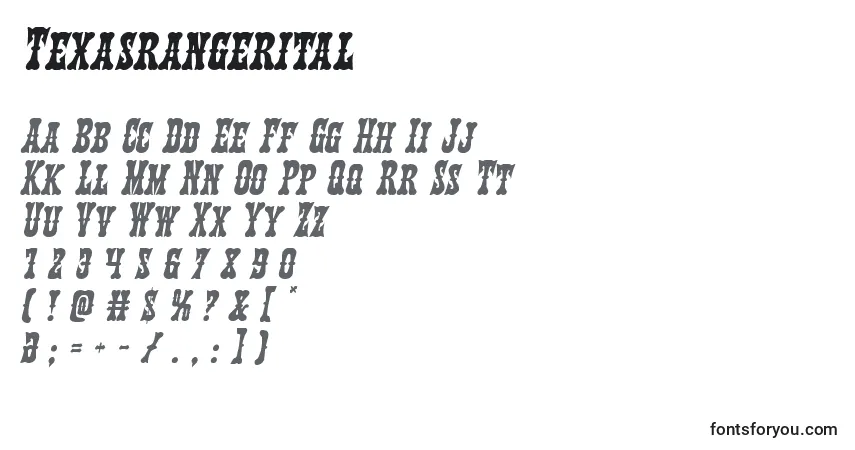 Czcionka Texasrangerital – alfabet, cyfry, specjalne znaki