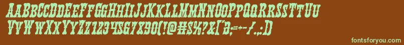 フォントTexasrangerital – 緑色の文字が茶色の背景にあります。