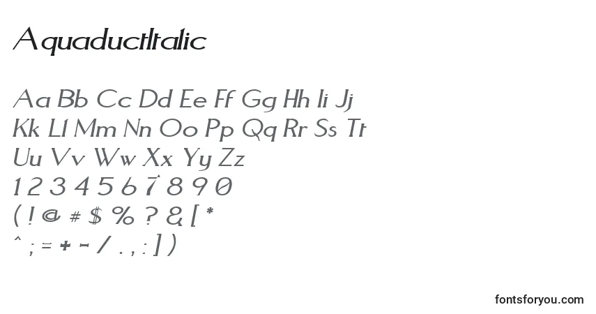 Schriftart AquaductItalic – Alphabet, Zahlen, spezielle Symbole