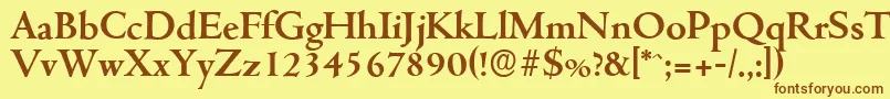 フォントCambridgeserialBold – 茶色の文字が黄色の背景にあります。