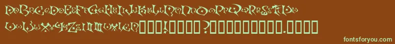 フォントKefka – 緑色の文字が茶色の背景にあります。