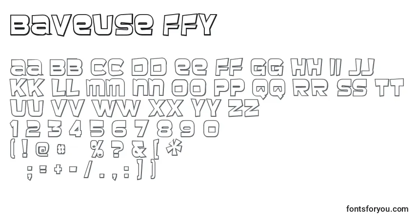 Czcionka Baveuse ffy – alfabet, cyfry, specjalne znaki