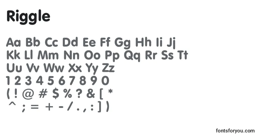 Czcionka Riggle – alfabet, cyfry, specjalne znaki