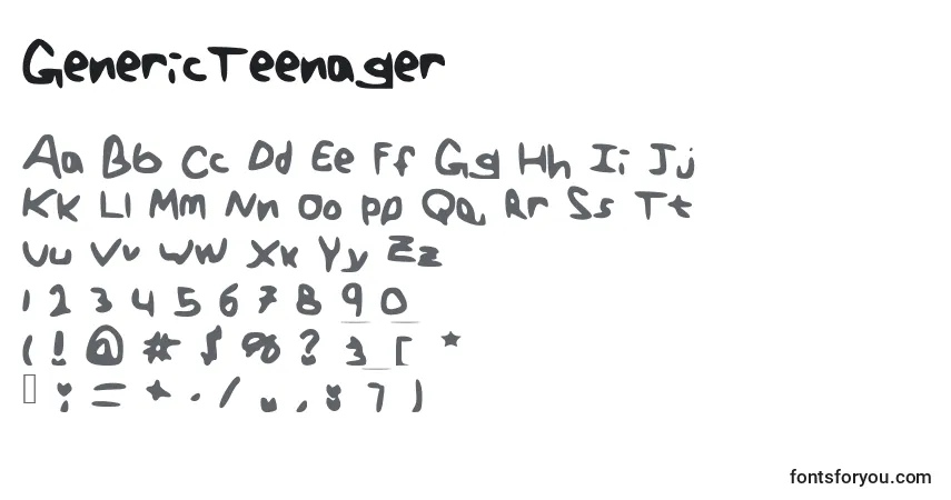 A fonte GenericTeenager – alfabeto, números, caracteres especiais