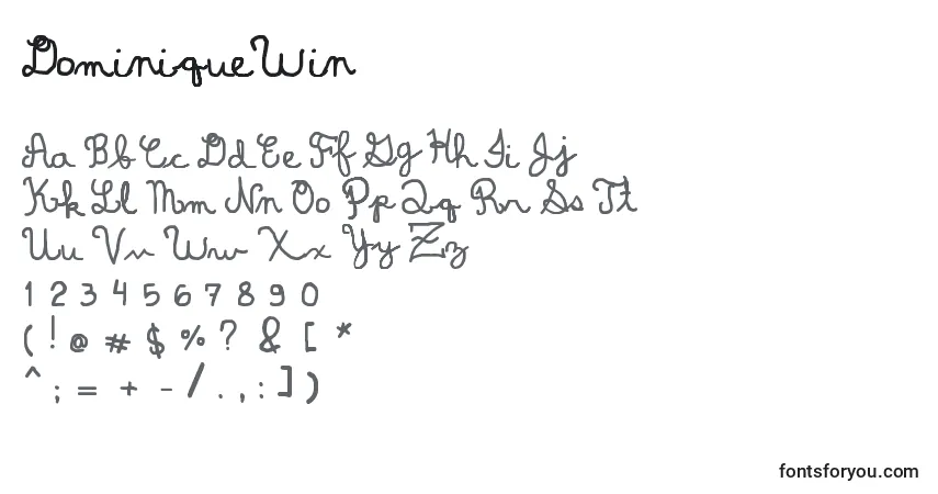 Czcionka DominiqueWin – alfabet, cyfry, specjalne znaki