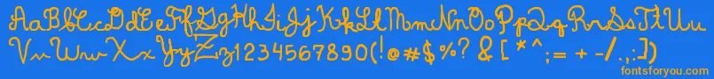 フォントDominiqueWin – オレンジ色の文字が青い背景にあります。