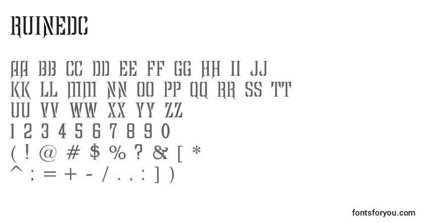A fonte Ruinedc – alfabeto, números, caracteres especiais
