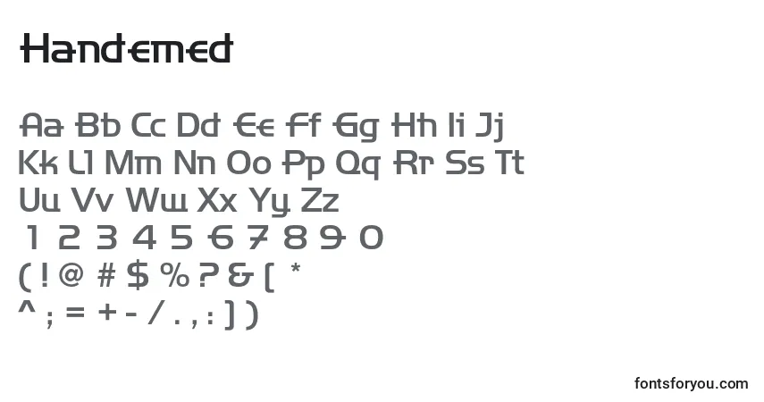A fonte Handemed – alfabeto, números, caracteres especiais