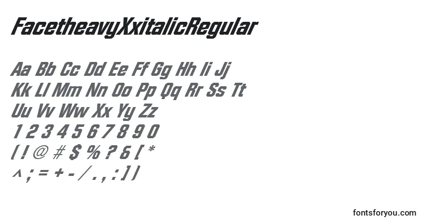 Czcionka FacetheavyXxitalicRegular – alfabet, cyfry, specjalne znaki