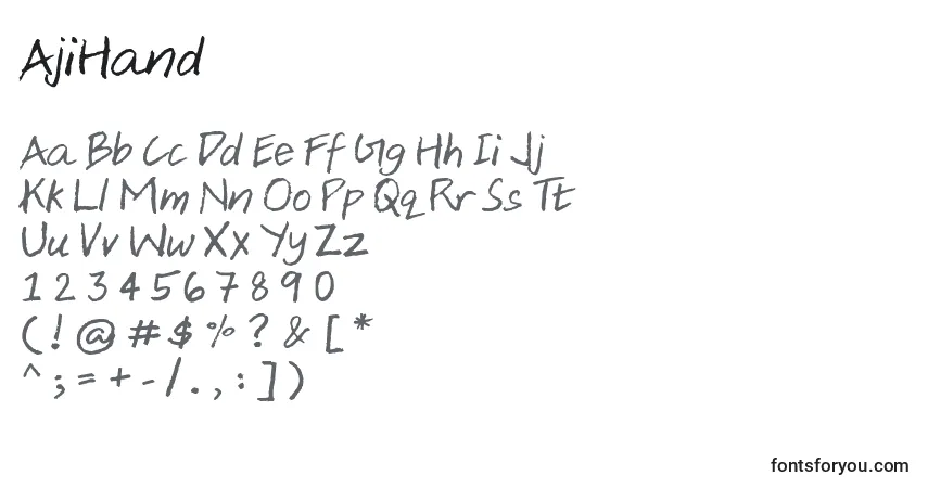 A fonte AjiHand – alfabeto, números, caracteres especiais
