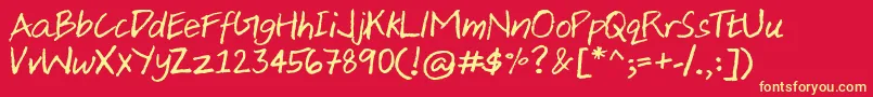 AjiHand Font – Yellow Fonts on Red Background