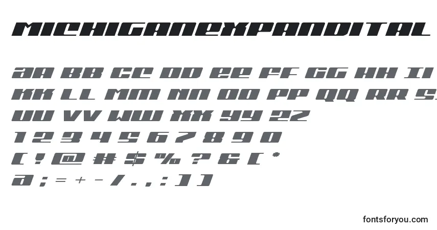Шрифт Michiganexpandital – алфавит, цифры, специальные символы