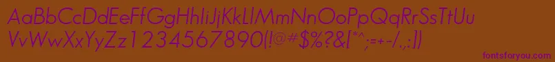 SansserifbookflfItalic-Schriftart – Violette Schriften auf braunem Hintergrund