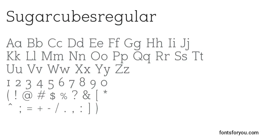 Czcionka Sugarcubesregular – alfabet, cyfry, specjalne znaki