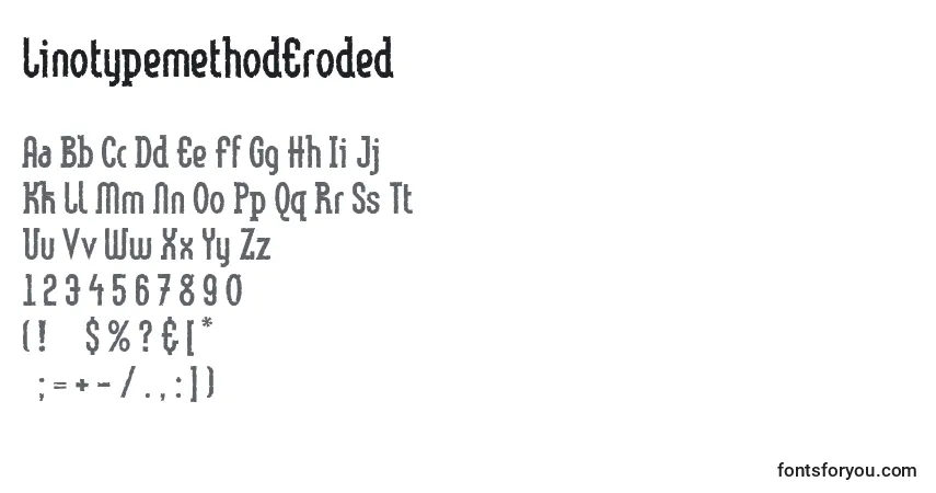 Czcionka LinotypemethodEroded – alfabet, cyfry, specjalne znaki