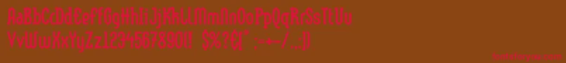 フォントLinotypemethodEroded – 赤い文字が茶色の背景にあります。