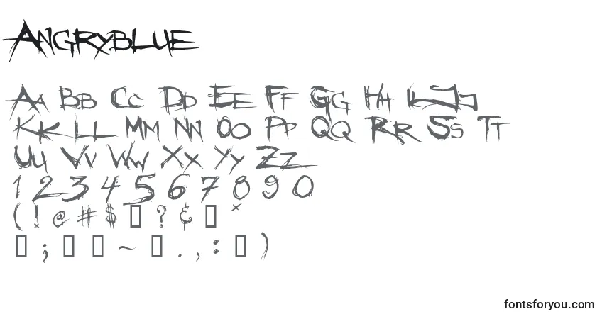 Czcionka Angryblue – alfabet, cyfry, specjalne znaki