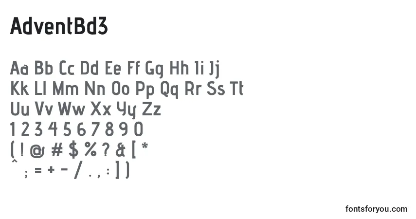 A fonte AdventBd3 – alfabeto, números, caracteres especiais