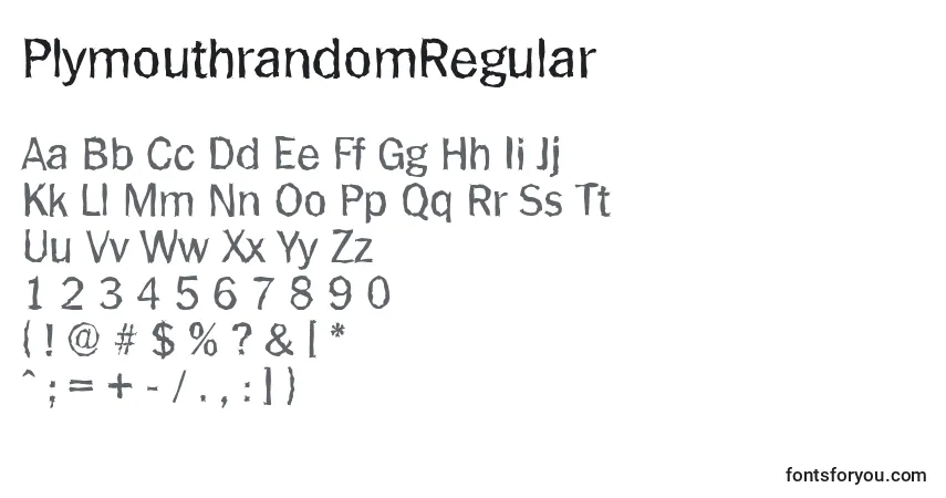 Шрифт PlymouthrandomRegular – алфавит, цифры, специальные символы